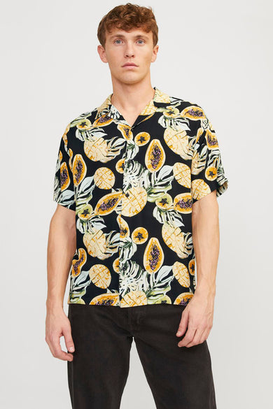 Heren tops hemd motief korte mouw - noir