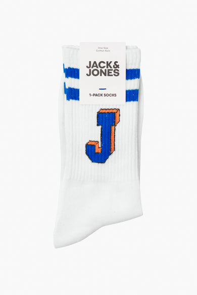 Witte sokken met blauwe en oranje J-logo, van ACCESSORIES BY JACK & JONES, ribbelstructuur, blauwe banden bovenaan