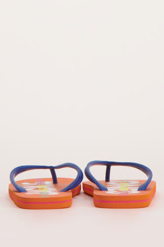 Multikleurige slippers van ACCESSORIES BY JACK & JONES, met blauwe bandjes en een kleurrijke opdruk.