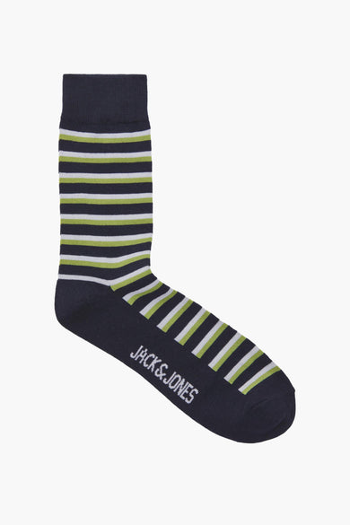 Chaussettes bleues d'ACCESSORIES BY JACK & JONES avec un motif rayé en blanc et vert.