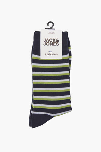 Blauwe gestreepte sokken van ACCESSORIES BY JACK & JONES, met afwisselende groene en witte horizontale strepen.