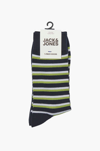 Chaussettes bleues d'ACCESSORIES BY JACK & JONES, avec des rayures vertes et blanches horizontales, taille unique.
