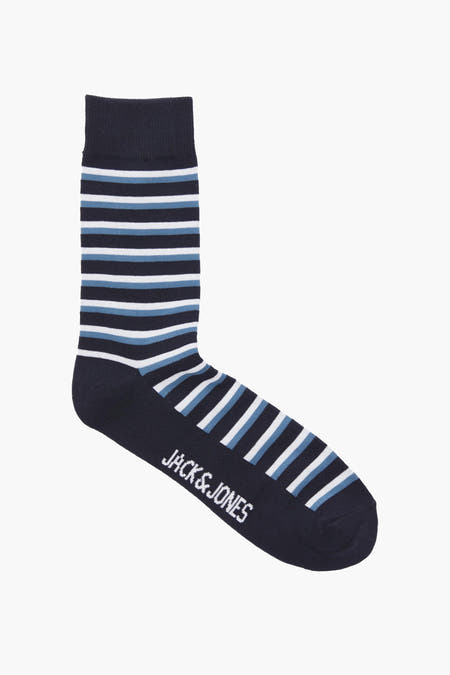 Blauwe sokken van ACCESSORIES BY JACK & JONES, met gestreept patroon in wit en lichtblauw.