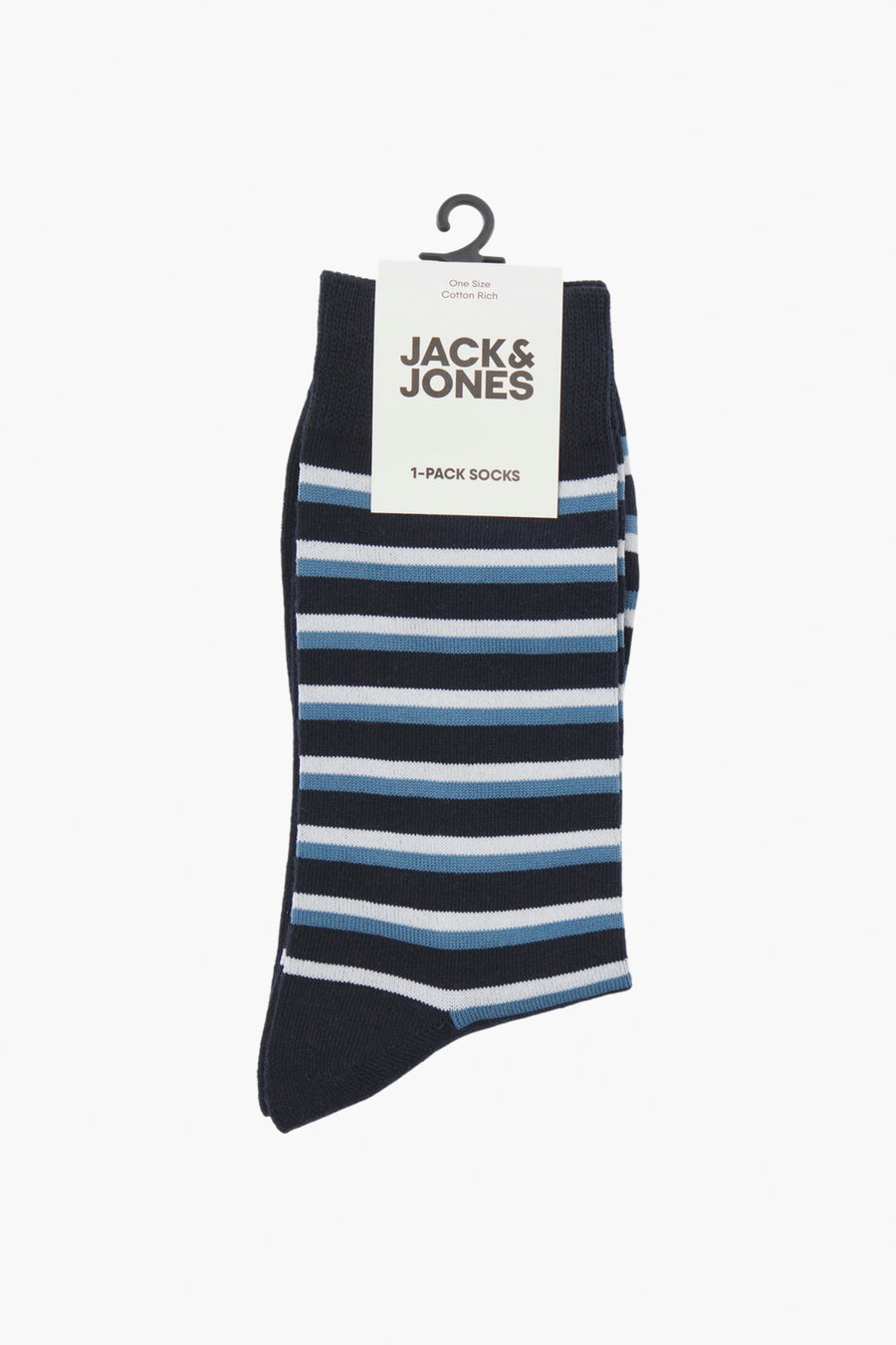 Chaussettes bleues d'ACCESSORIES BY JACK & JONES, avec des rayures horizontales en bleu et blanc.