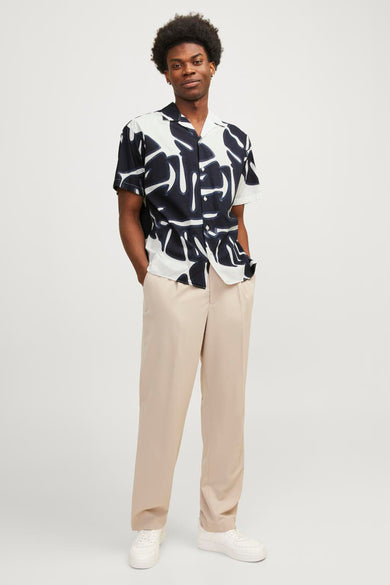 Heren tops hemd motief korte mouw - blanc