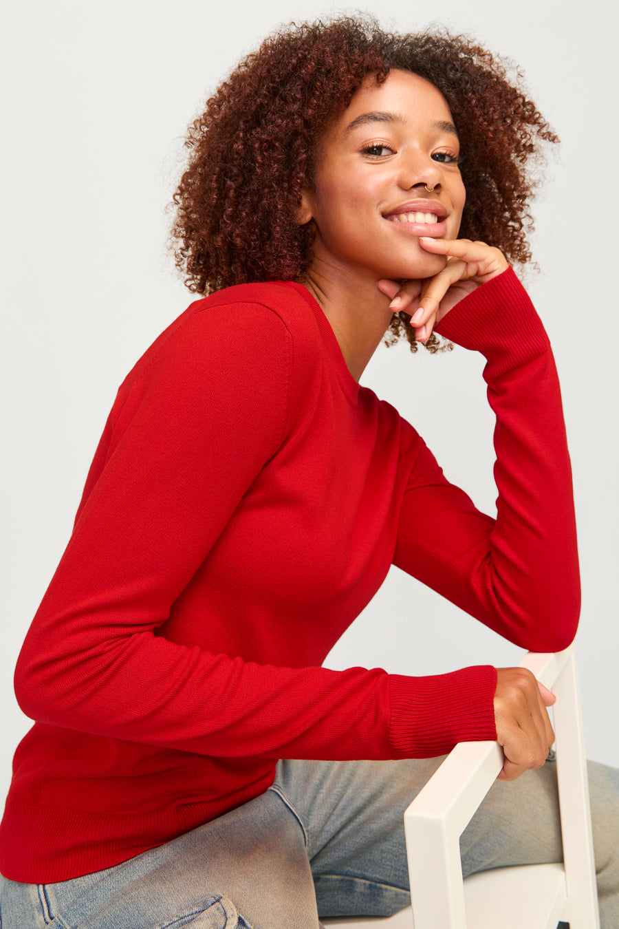 Pull met ronde hals - rood - JJXX