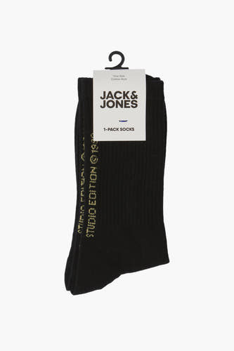 Zwarte katoenen sokken van Jack & Jones met 'Studio Edition' tekst op de zijkant.
