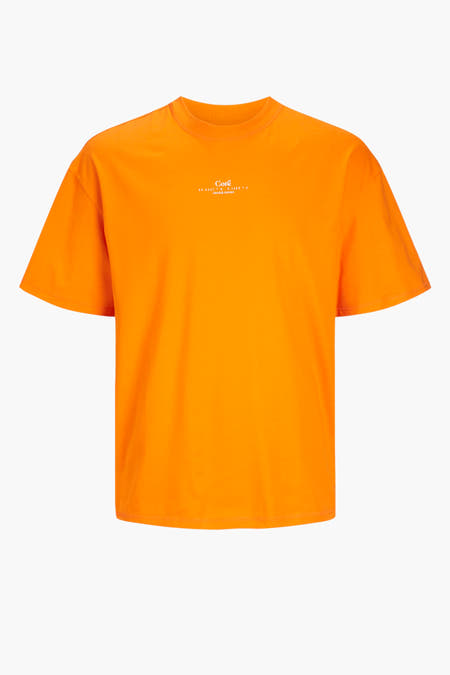 Oranje T-shirt met korte mouwen van CORE by JACK & JONES, met een klein logo op de borst.
