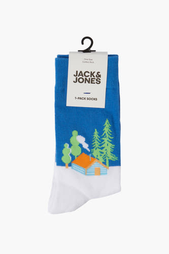 Witte sokken van ACCESSORIES BY JACK & JONES met blauw winterlandschap en gebreide textuur.
