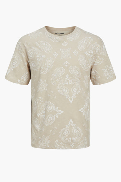 Ecru T-shirt met korte mouwen van Jack & Jones, met paisley en bloemmotief.
