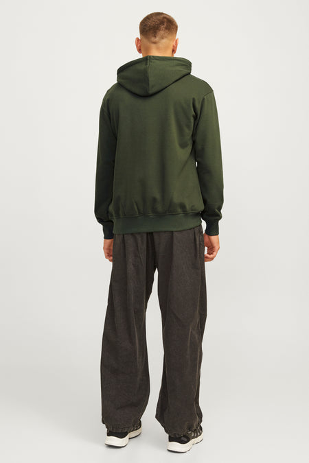 Sweat à capuche vert de CORE BY JACK & JONES, vue arrière, coupe confortable, bords-côtes à l'ourlet et aux manches
