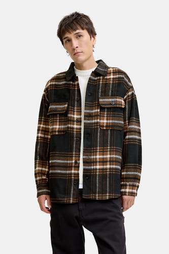 Chemise brune à longues manches d'ORIGINALS BY JACK & JONES, avec un motif à carreaux et deux poches po torse.