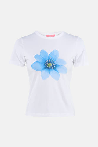 Witte korte mouwen t-shirt met blauwe bloemprint van JJXX, ronde hals, voorzijde weergave