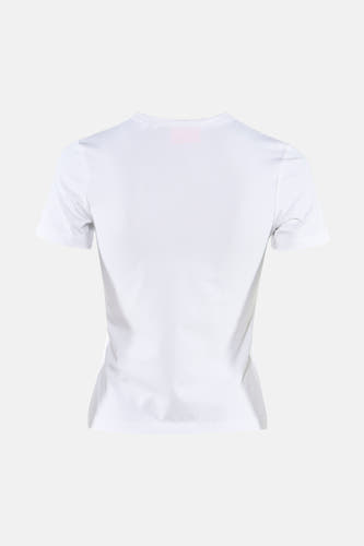 Witte korte mouwen t-shirt van JJXX, strak model, rugzijde met roze label, gladde stof, minimalistisch design