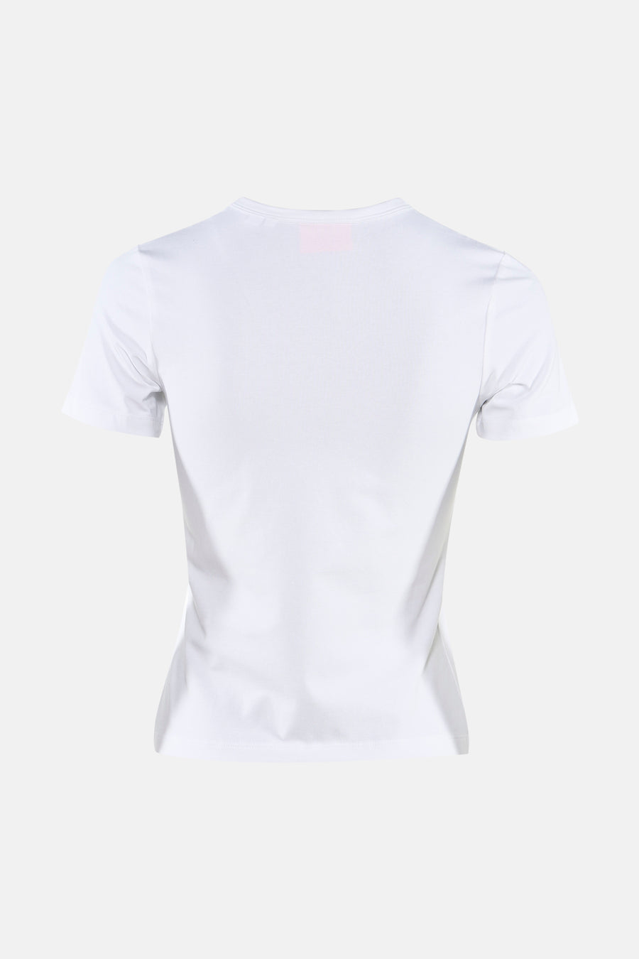 Witte korte mouwen t-shirt van JJXX, strak model, rugzijde met roze label, gladde stof, minimalistisch design