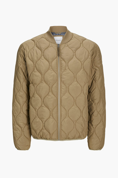 Beige jack van PREMIUM BLUE by JACK & JONES, met een doorgestikt patroon en ritssluiting aan de voorkant.
