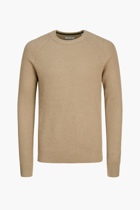 Beige trui met ronde hals van CORE by JACK & JONES, met ribgebreide textuur.