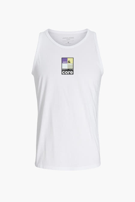 T-shirt blanc de CORE par JACK & JONES, avec une impression graphique audacieuse sur la poitrine.