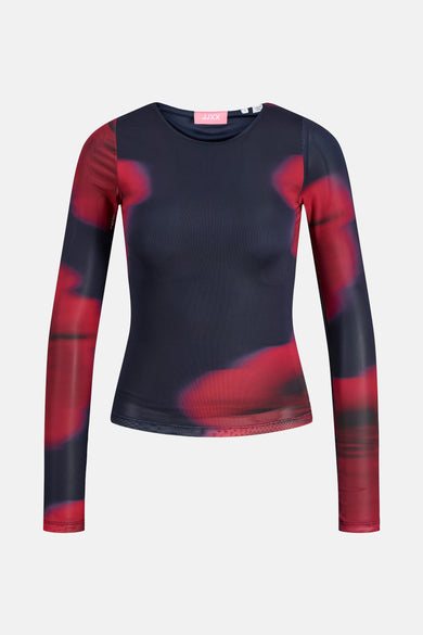 T-shirt multicolore à manches longues de JJXX, avec un motif abstrait rouge et noir.