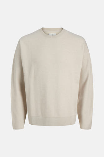 Beige ronde hals trui van PREMIUM by JACK & JONES, met fijne textuur.