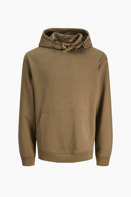 Bruine sweater met capuchon van CORE BY JACK & JONES, met trekkoord en kangoeroezak.