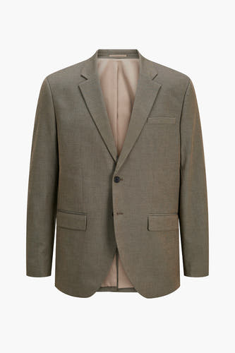 Grijze blazer van PREMIUM by JACK & JONES, met een subtiel gemêleerd patroon en twee knopen.