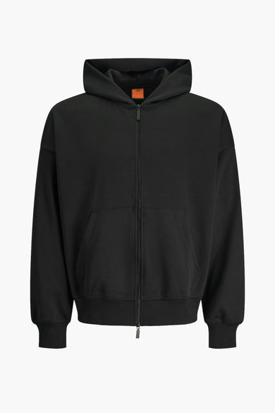 Zwarte sweater gilet van CORE BY JACK & JONES met lange ritssluiting en capuchon.
