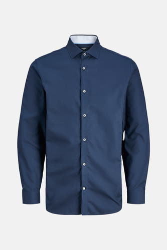 Chemise bleue à manches longues de PREMIUM by JACK & JONES, tissu lisse et boutons blancs.