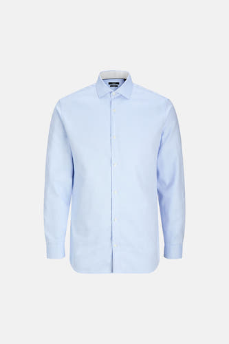 Chemise bleue à manches longues de PREMIUM by JACK & JONES, unie et avec des boutons blancs.