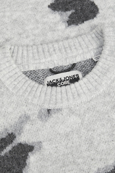 Grijze trui met ronde hals van CORE BY JACK & JONES, met een gemêleerd camouflagepatroon.