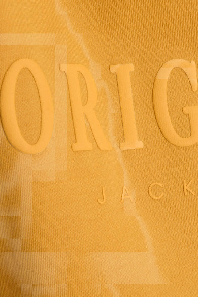 Geel T-shirt met korte mouwen van ORIGINALS BY JACK & JONES, met een reliëfprint van de merknaam.