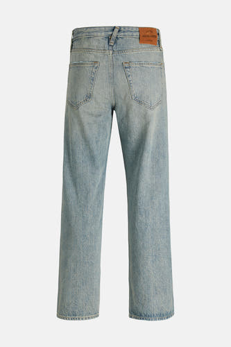 Lichtblauwe wijde jeans van JACK & JONES, met vijf zakken en een vintage denim wassing.
