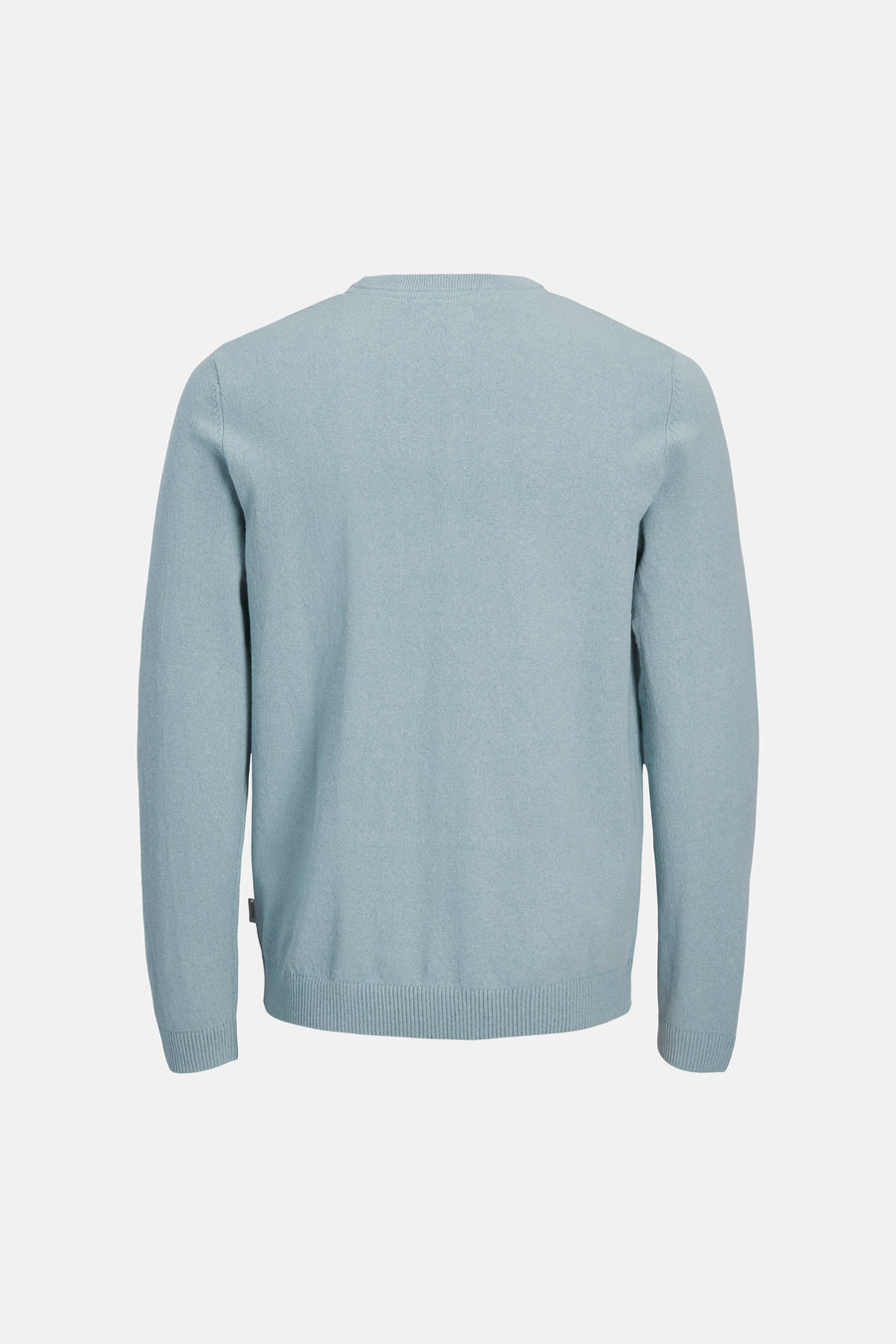 Pull bleu à col rond de JJREBEL, couleur unie et manches longues, dos.