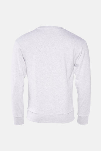 Achterkant van een lichtgrijze sweater.