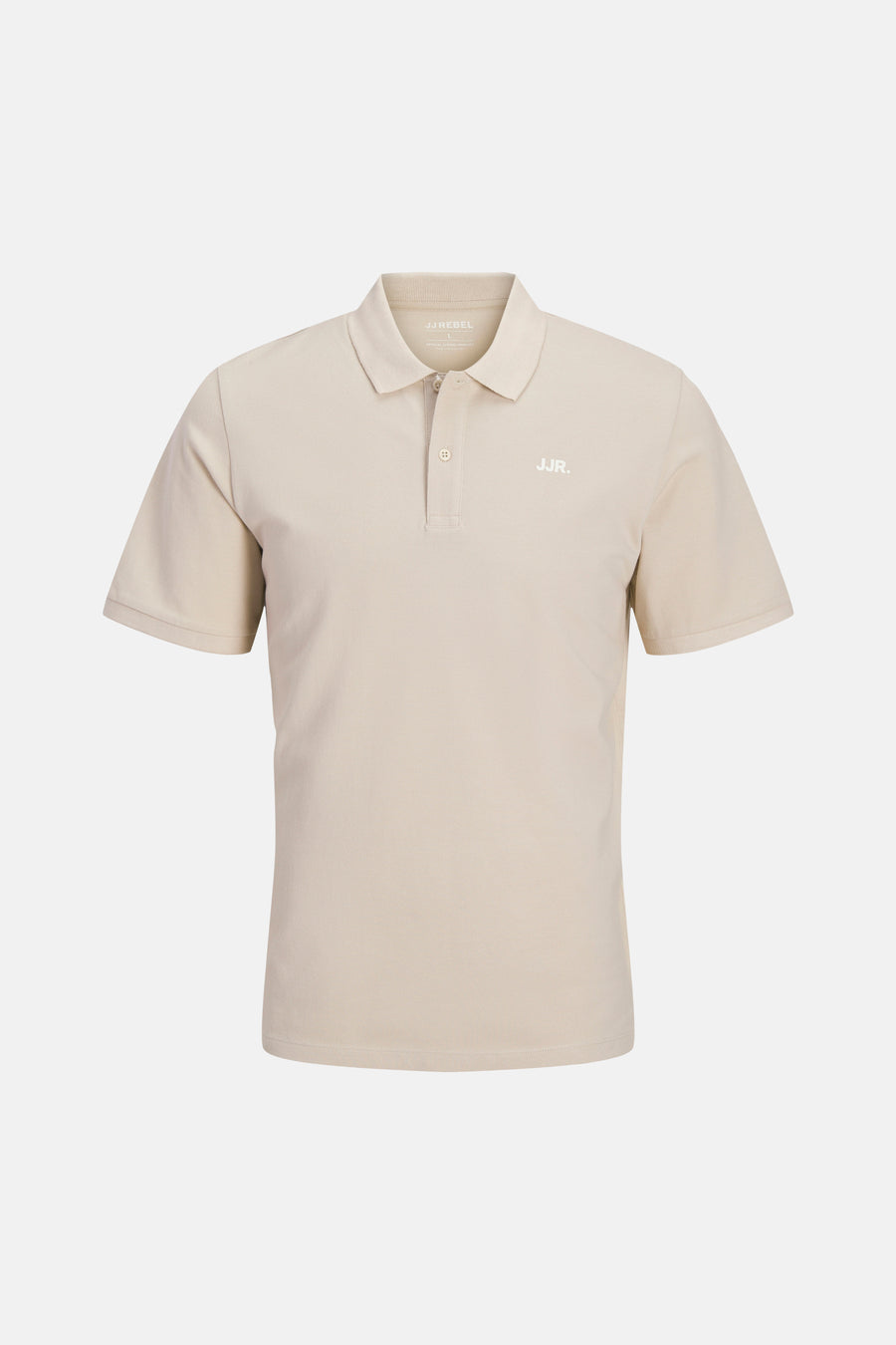 Beige polo van JJREBEL, met korte mouwen en een klassieke kraag.