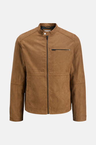 Bruine korte jas van PREMIUM BLUE by JACK & JONES, met een ritssluiting en een borstzak.