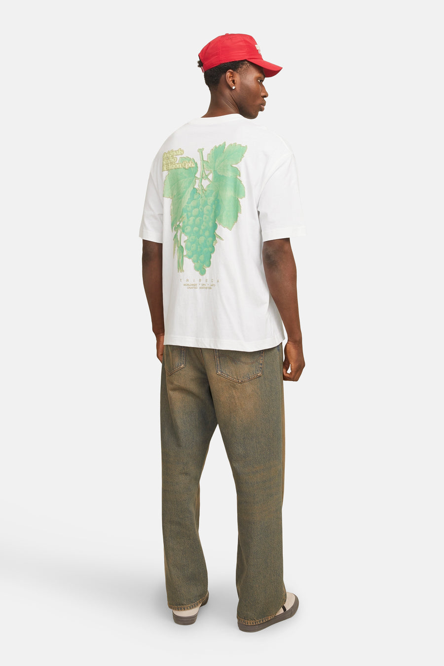 Wit T-shirt met korte mouwen van ORIGINALS BY JACK & JONES, met een print van druiven op de rug.