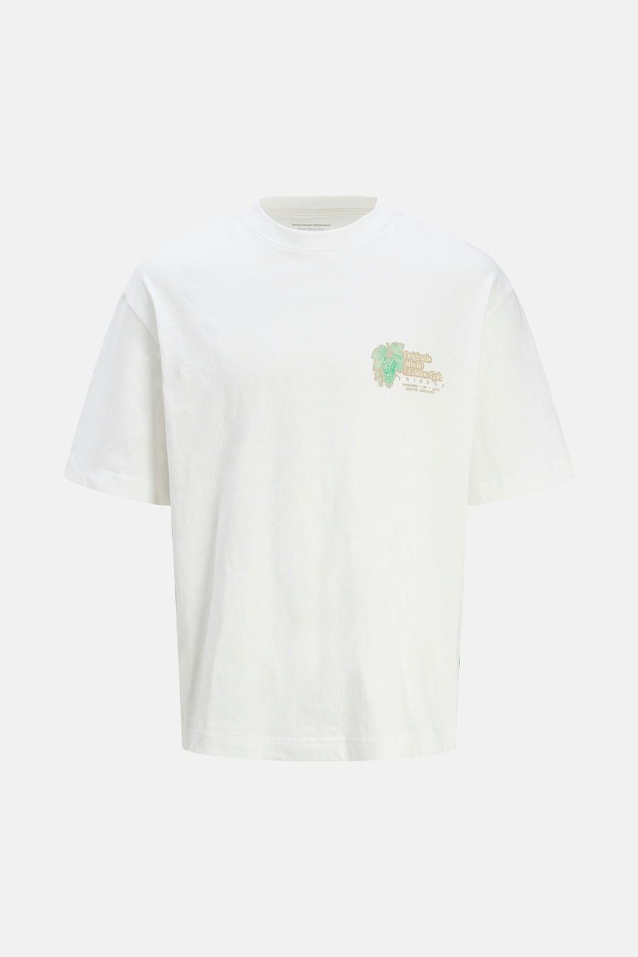 Wit T-shirt met korte mouwen van ORIGINALS BY JACK & JONES, met groene printopdruk.