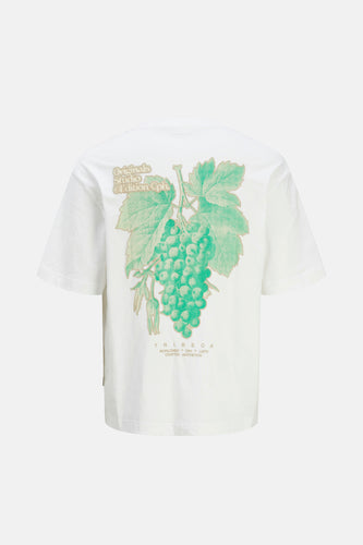 Wit T-shirt met korte mouwen van ORIGINALS by JACK & JONES, met groene druivenprint op de rug.