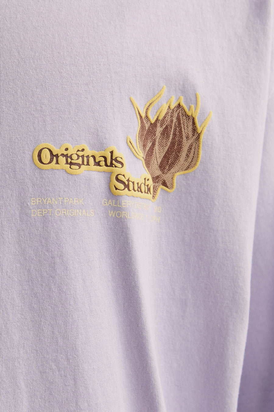 Paars T-shirt met korte mouwen van ORIGINALS BY JACK & JONES, met print van een logo op de borst.
