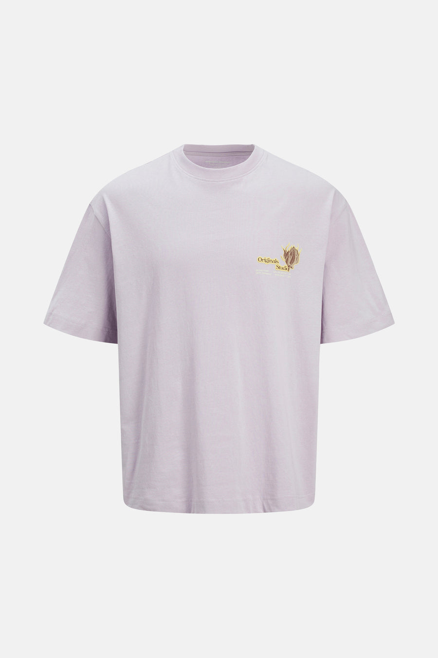 Paars T-shirt met korte mouwen van ORIGINALS BY JACK & JONES, met kleine grafische print op de borst.
