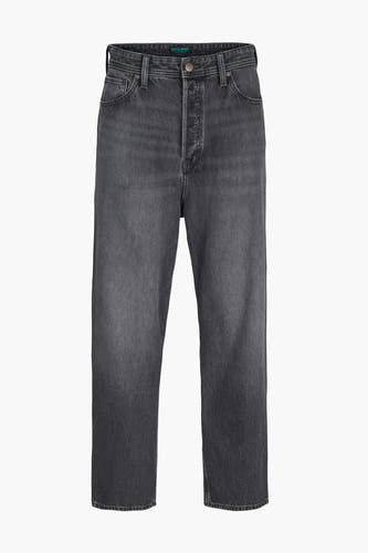 Jean large en denim gris anthracite de JACK & JONES, avec des jambes droites et une fermeture à glissière.