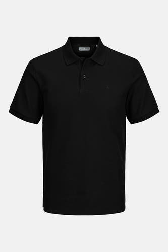 Zwarte polo met korte mouwen van CORE by JACK & JONES, met een fijn wafelpatroon en een klassieke kraag.