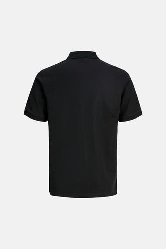 Zwarte polo met korte mouwen van CORE BY JACK & JONES, met piqué textuur, geribde kraag en boorden, achterkant.