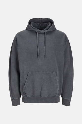 Grijze sweater met kap van CORE BY JACK & JONES, met trekkoorden, een kangoeroezak en een verweerde look.