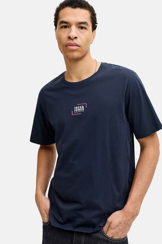 Blauw T-shirt met korte mouwen van CORE BY JACK & JONES, effen design met logo op de borst.