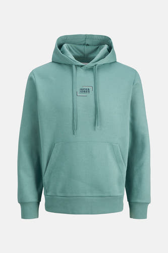 Blauwe sweater met capuchon van CORE BY JACK & JONES, met trekkoorden en buidelzak aan de voorkant.
