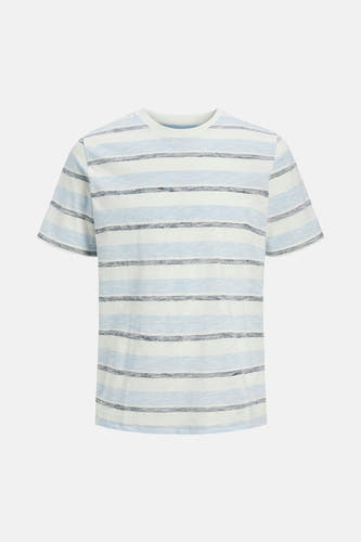 T-shirt bleu avec manches courtes de PREMIUM BLUE par JACK & JONES, avec un motif rayé dans des tons de bleu clair et de gris.