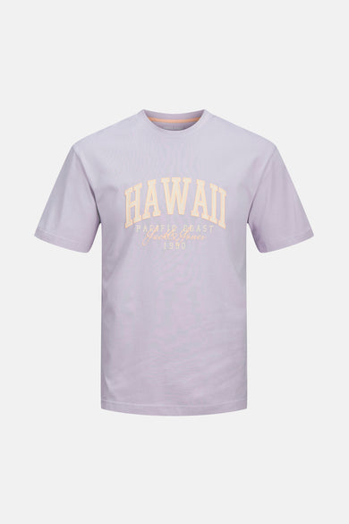 Paars T-shirt met korte mouwen van ORIGINALS by JACK & JONES, met een "Hawaii" print.