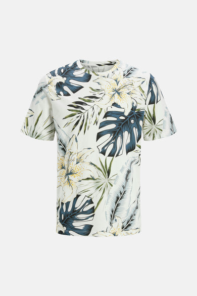 Multicolor T-shirt met korte mouwen van ORIGINALS BY JACK & JONES, met een tropische bladprint en bloemenmotief.